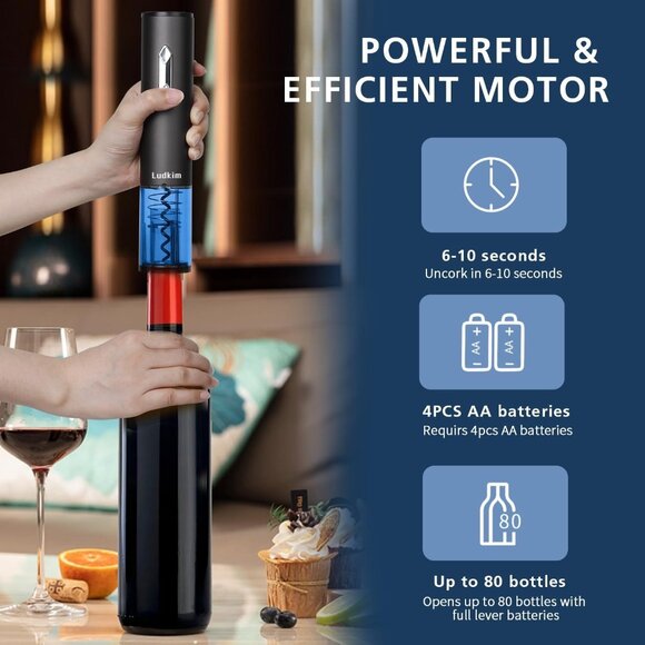 5-in-1 Electric Wine Opener Set with Foil Cutter, Aerator & Vacuum Stoppers - Picture 5 of 7